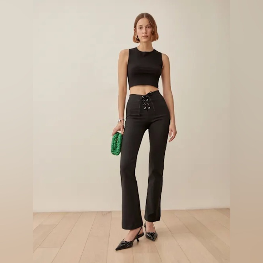 Reformation The Len Lace Tie-Up Flare Pants in Black, Women’s size Medium